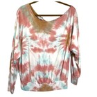 Young Fabulous   Broke Yfb Off Shoulder Boho Sweatshirt Tie-dye Pink tan Xs Top
