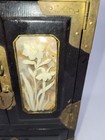 Vintage Chinese Black Lacquer Jewelry Cabinet Mother Of Pearl Brass Casket Box