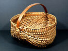 Vintage Woven Oak Splint Handle Egg Gathering Buttocks Basket