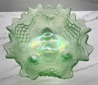 Northwood Ice Green Carnival Glass 3 Footed Orange fruit Bowl Grape   Cable 1900