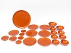 Lot Of Emalox Enamel On Aluminum Norway Orange  Platter  Plates  Bowls  23pcs 