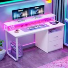 47 Inch Computer Desk W power Outlets  led Lights Home Office Desk Writing Table