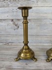 Pair Antique Brass Candle Holders Lion Paw Footed Base 