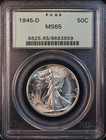 1945-d Walking Liberty Silver Half Dollar - Pcgs Ms65 Ogh  Attractive Gem Bu 