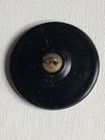 Antique Black Glass Button    Castle  Trees  Crescent  Moon   Almost Large