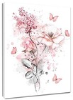  Flower Wall Art Butterfly Grey Leaf Canvas Wall Art For 20l  X 16w  Pink