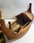 Fishing Boat Handcrafted From Wood Oriental Vintage Folk Art Decor Lot Of 3