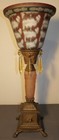 Antique American Art Deco Gilded Metal pink Frosted Glass Torchiere Table Lamp