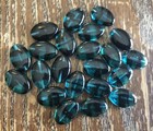 Vintage Czech Glass Teal Blue Black Brown Wave Look Tapered Oval Glass Bead Lot 