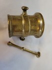 Vintage Brass Mortar With Handles 2 5    Tall And Pestle 3 5    Long Nice Condition