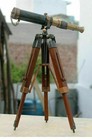 Nautical Design Antique Brass Spyglass Telescope With Wooden Tripod Marine Scope