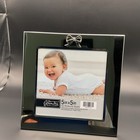 Baby 5x5 Silver Glossy Metal Photo Frame With Bow And Glass Bead