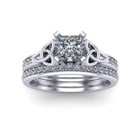 Engagement Ring Set 2 ct White Princess Cut Moissanite 14k White Gold Size 8