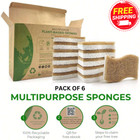 6pcs Kitchen Sponge Natural Biodegradable Cellulose Coconut Dishwashing Scrubber
