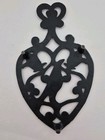 Vtg Cast Iron Trivet     Heart Shaped Bird   Floral Design     Wilton Style Decor