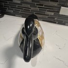Vtg Black Carved Wood Duck Figurine Mother Of Pearl Shell Inlay Glossy 10 