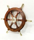 Antique Wall Vintage Solid Brass Handle 18  Wooden Helm Ship Wheel Boat Steering