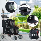 4 Wheels 2 Cages Pet Stroller Cat Dog Cage Stroller Travel Folding Carrier Black