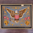 Vintage Eagle Shield Needlepoint Cross Stitched Framed Art Americana 14x11