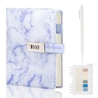 Marble Diary With Lock  192 Pages College Ruled Secret Journal With Purple