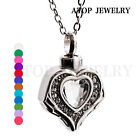 New Crystal Heart Urn Necklace For Ashes Cremation Pendant Keepsake Memorial