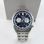 Men s Seiko Ssb427 Blue Dial Stainless Chronograph Quartz Watch 8t63 41 5mm