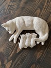 Vintage Scioto Sleeping Cat   3 Kittens Ceramic Figurine White Mother Kitten Set