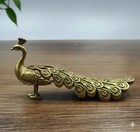 Brass Peacock Figurine - Elegant Vintage Ornate Decorative Collectible Bird Stat