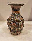 Vintage Moroccan Vase Ornate Silver Filigree Trim Signed Pottery Vase Gorgeous