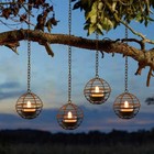 Solar Hanging Lanterns - Waterproof Iron Ball Candle Holders With Flickering Tea