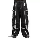 Men Black Tripp Pant Punk Rock Gothic Style Trouser With White Straps 100 cotton