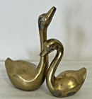 Vintage Pair Brass Swans Geese Figures Handcrafted