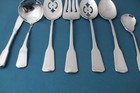 Oneida Sandhurst Serving  7pc Set  Tablespoon Pierced Ladle Fork Glossy Cube