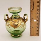 Antique 1864 Bohemian Moser Green Glass Gold Gilt Painted Flower Perfume Bottle