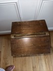 Vintage Wooden Standing Sewing Box  Cabinet W  Legs Double-hinged Lid 26x12x12 