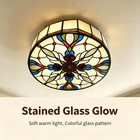 12   Tiffany Stained Glass Round Drum Flush Mount Ceiling Light Lamp Fixture