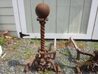 Large Pair 24  Antique Cannonball Top Edwardian Fireplace Andirons Victorian