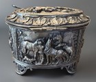 Antique Vintage Ornate Embossed Oval Silver Trinket Jewelry Box Casket Footed