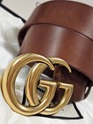 Authentic Brown Leather Gucci Belt 1 5  Width Gold Gg 34 36 100cm Unisex