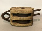 Large Vintage Maritime Nautical Double Pulley Iron   Wood Block   Tackle  b 