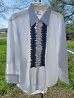 Mens Vtg 60s 70s After Six White Blue Ruffle Tuxedo Prom Shirt Wedding 2xl Nos