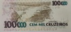 1993 Brazil 100 Reais Over 100 000 Cruzeiros Unc  Pick 238