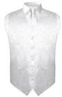 Men s Dress Vest Necktie For Suit Tux White Color Paisley Design Tie Hanky Set