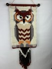 Vintage 70 s Owl Latchhook Wall Hanging Shag Rug Wall Decor Bird Bn7