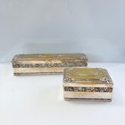 Vintage Silver Tone Gold Gilt Trinket Jewelry Boxes Set Of 2 Floral Rose Ornate
