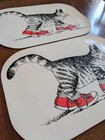 Vintage B Kliban Cat Placemats In Red Sneakers Shoes 1970s Set Of 2 Plastic