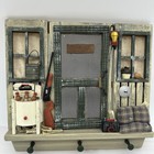 Handcrafted Wood Key Holder Mesh Door Cottage Core 9   x9    Vintage Wall Hanging