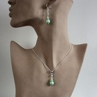 Silver Mint Green Pearl Necklace Bracelet Earrings Wedding Bridal Jewellery Set