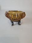 Vintage 70s Amber Ashtray Steel Legs 5  Art Deco Diamond Point Mod Mcm Vtg Glam
