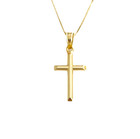 14k Real Yellow Gold 1  Cross Pendant With 0 5mm Box Chain Necklace - C3623